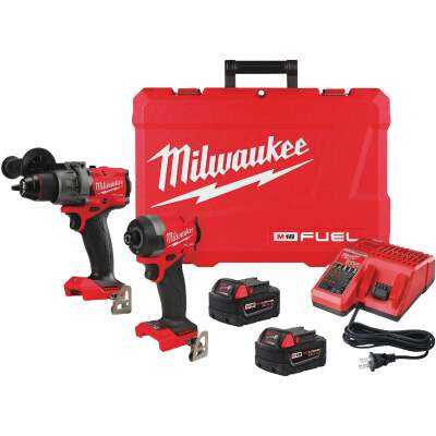 Milwaukee M18 FUEL 2-Tool Brushless Cordless Hammer Drill & Impact Driver Combo Kit with (2) 5.0 Ah Batteries & Charger 